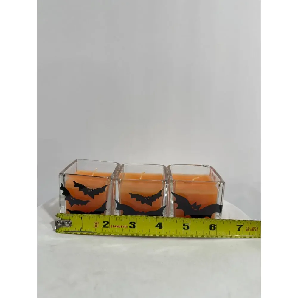 VINTAGE Collectable Halloween Bat Candles Set of 3 Glass Holders Taiwan New Box